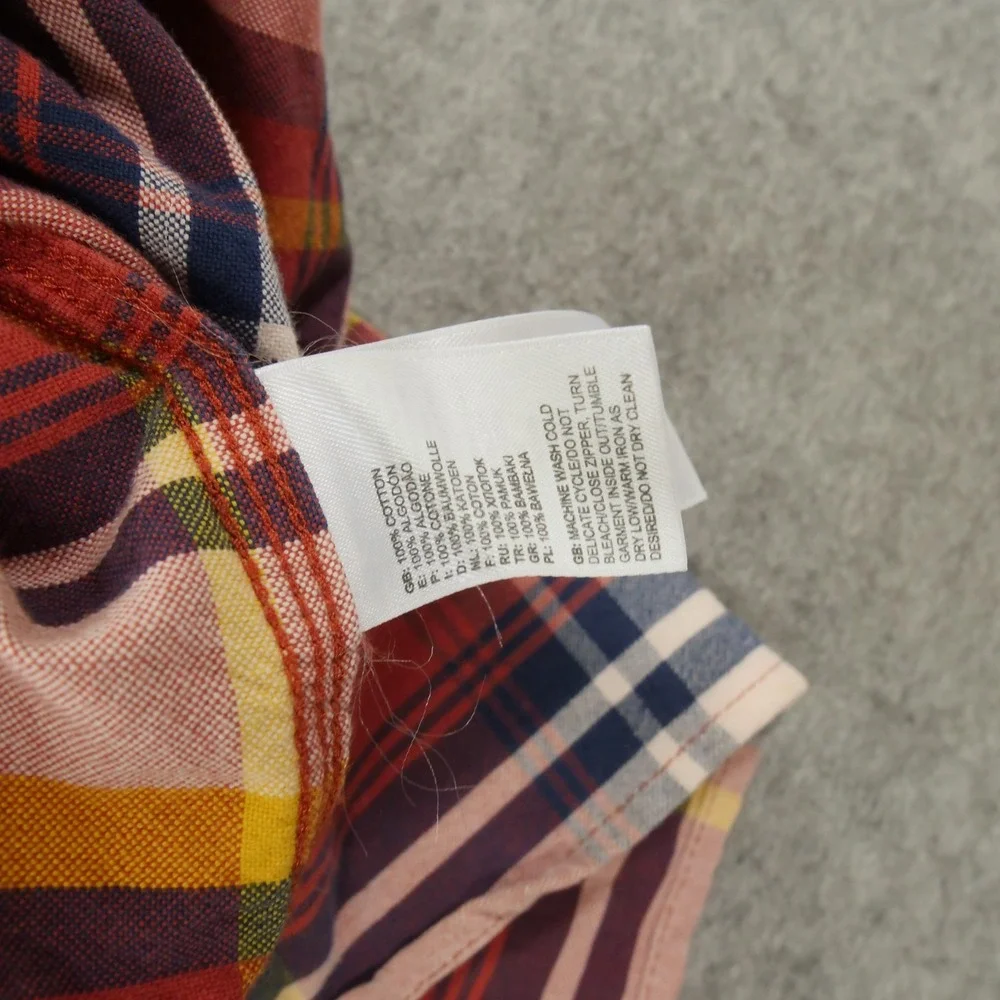 The North Face Shirt Mens Extra Large Orange Blue Button Long Sleeve Flannel